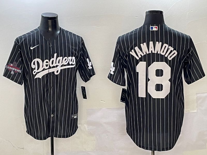 Men Los Angeles Dodgers #18 Yamamoto Black Stripe Jointly Name 2025 Nike MLB Jersey style 11->los angeles dodgers->MLB Jersey
